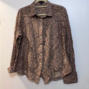 J. Crew Brown Lace Blouse